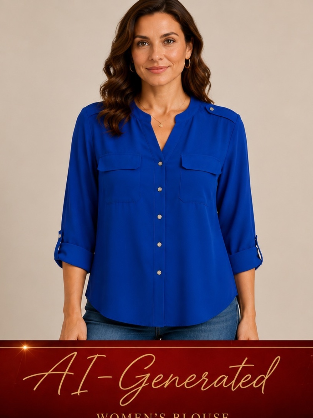 Adrienne Vittadini Blue Button Front Blouse with Silver Buttons Long Sleeve M